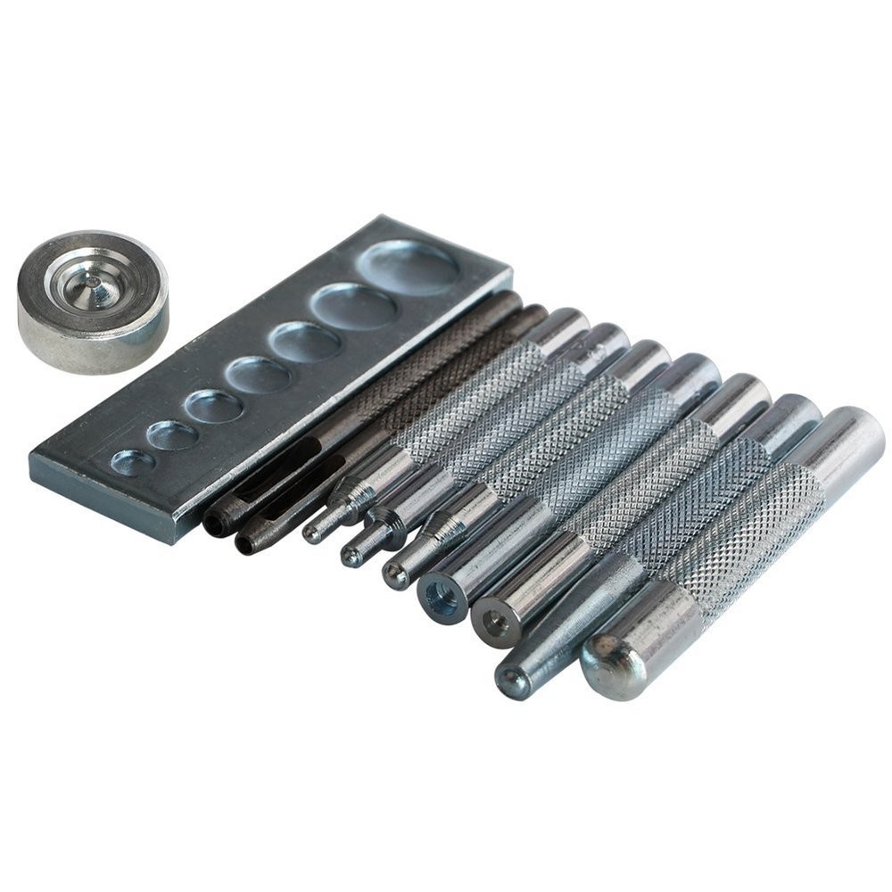 Craft Tool Die Punch Snap Kit Rivet Setter with Base for Hole Silver