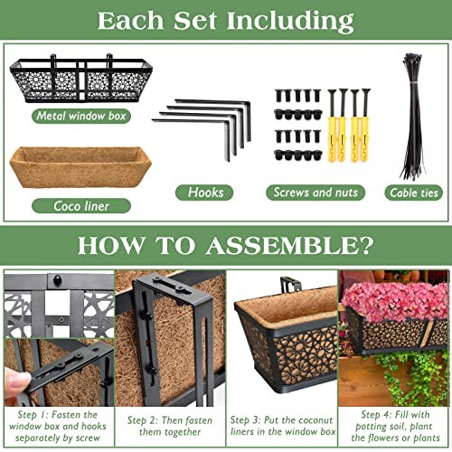 Railing Planter Boxes, 24 Inch Window Flower Box 24 Inch - 2 Pack Rectangular