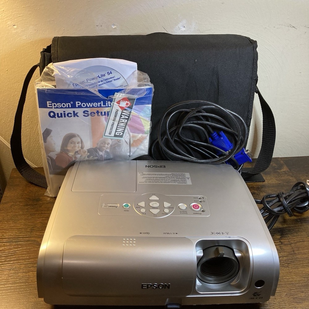 EPSON EMP-S4 Projector 3LCD w/ AV Cable, Bag, Setup Documents & CD (No Remote)