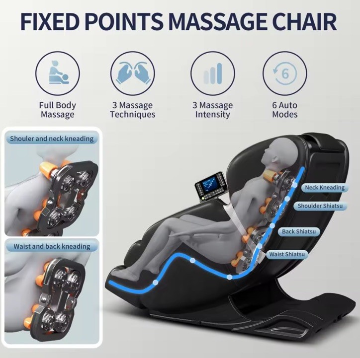 Full-Body Zero Gravity Massage Chair with Deep Tissue Rollers, Lcd, Touchscreen