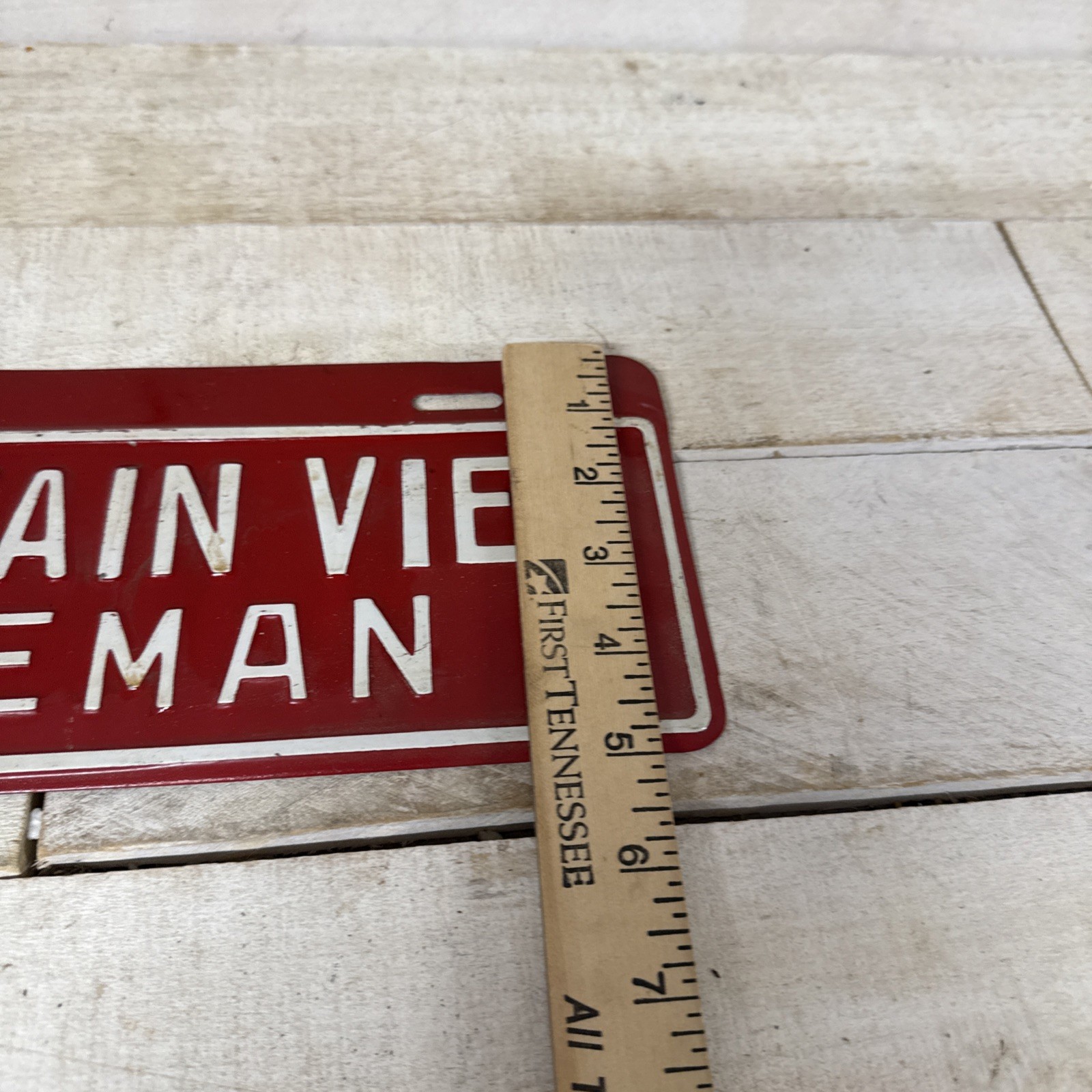 Vintage Mountain View Fireman Metal Tag/ Sign Man Cave Or Auto Fast Ship