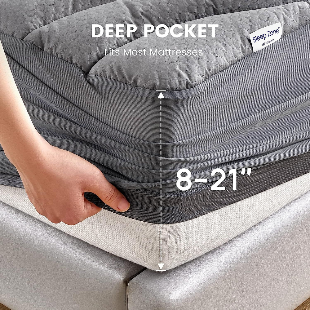 SLEEP ZONE Grey Waterproof Mattress Pad Full Full,