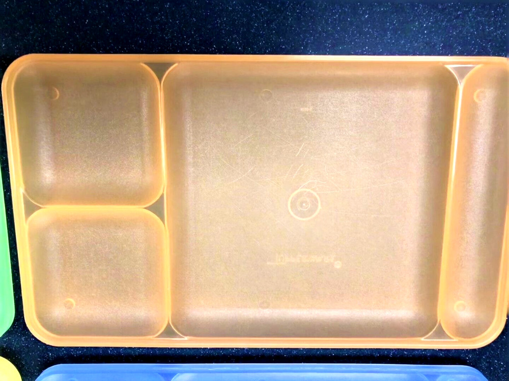 4 RETRO COLORED TUPPERWARE PLASTIC DIVIDED TRAY LUNCH TV STACKABLE CAMPING