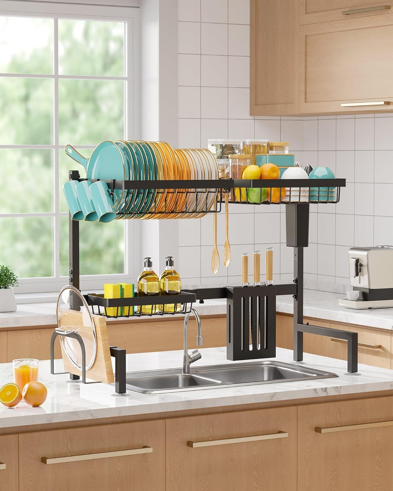 Over the Sink Dish Drying Rack - Adjustable 2 Tier Large Capacity Stainless Stee