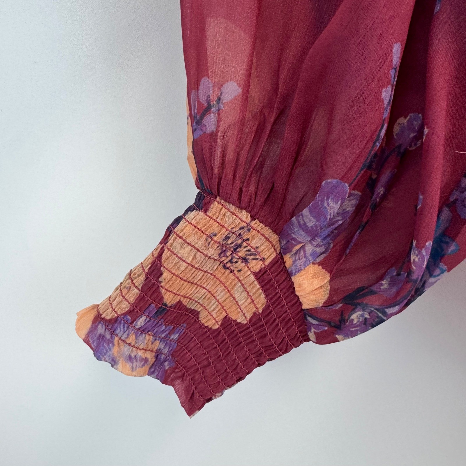 Free People Intimately Floral Long Sleeve Bodice Bodysuit Burgundy Purple Medium