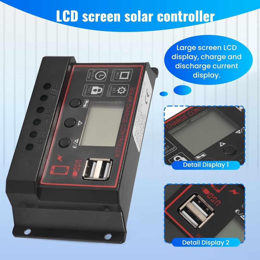 100A Solar Controller Solar Panel Controller 12V 24V LCD Display Solar7194
