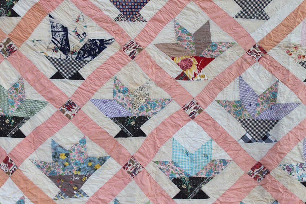 Antique Star Basket Patchwork Quilt RARE