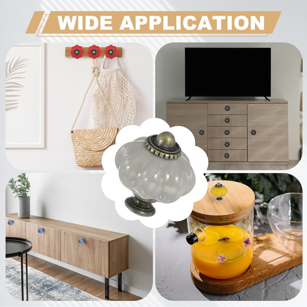 6 Packs Ceramic Knobs, Pumpkin Ceramic Cabinet Drawer Knobs, Retro White