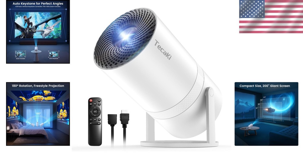 Smart Mini Projector with Auto Keystone & Multi-Device Compatibility - HD 1080P