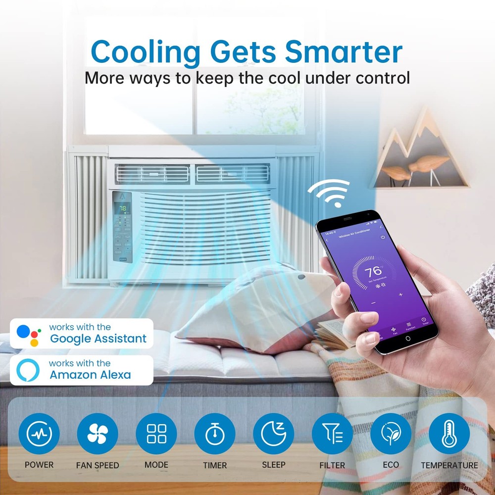 6000 BTU 24H Timer Window Air Conditioner AC Unit with Remote & APP Control