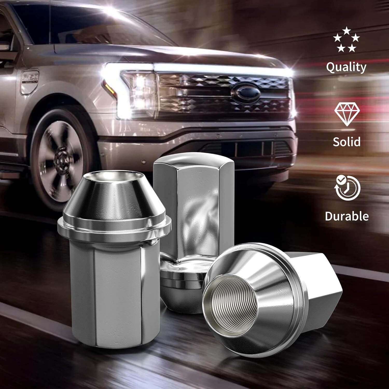 24 FIT FORD F-150 2015-2020 OEM REPLACEMNT SOLID LUG NUTS M14X1.5 CHROME