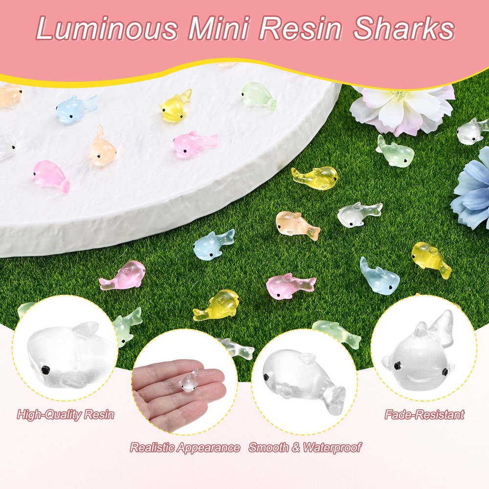 20-Pack Luminous Mini Resin Shark, Tiny Shark Figurines [White]