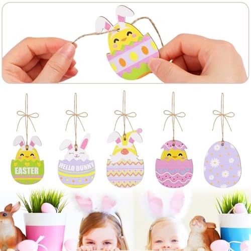 WD&CD 24Pack Easter Egg Wooden Ornaments, Easter Resurrection Eggs Easter Tree