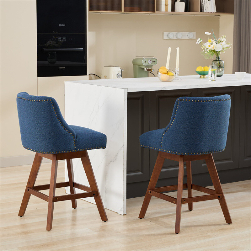 Set 2 Counter Height Swivel Barstools,26'' H Seat Height Upholstered Bar Stools