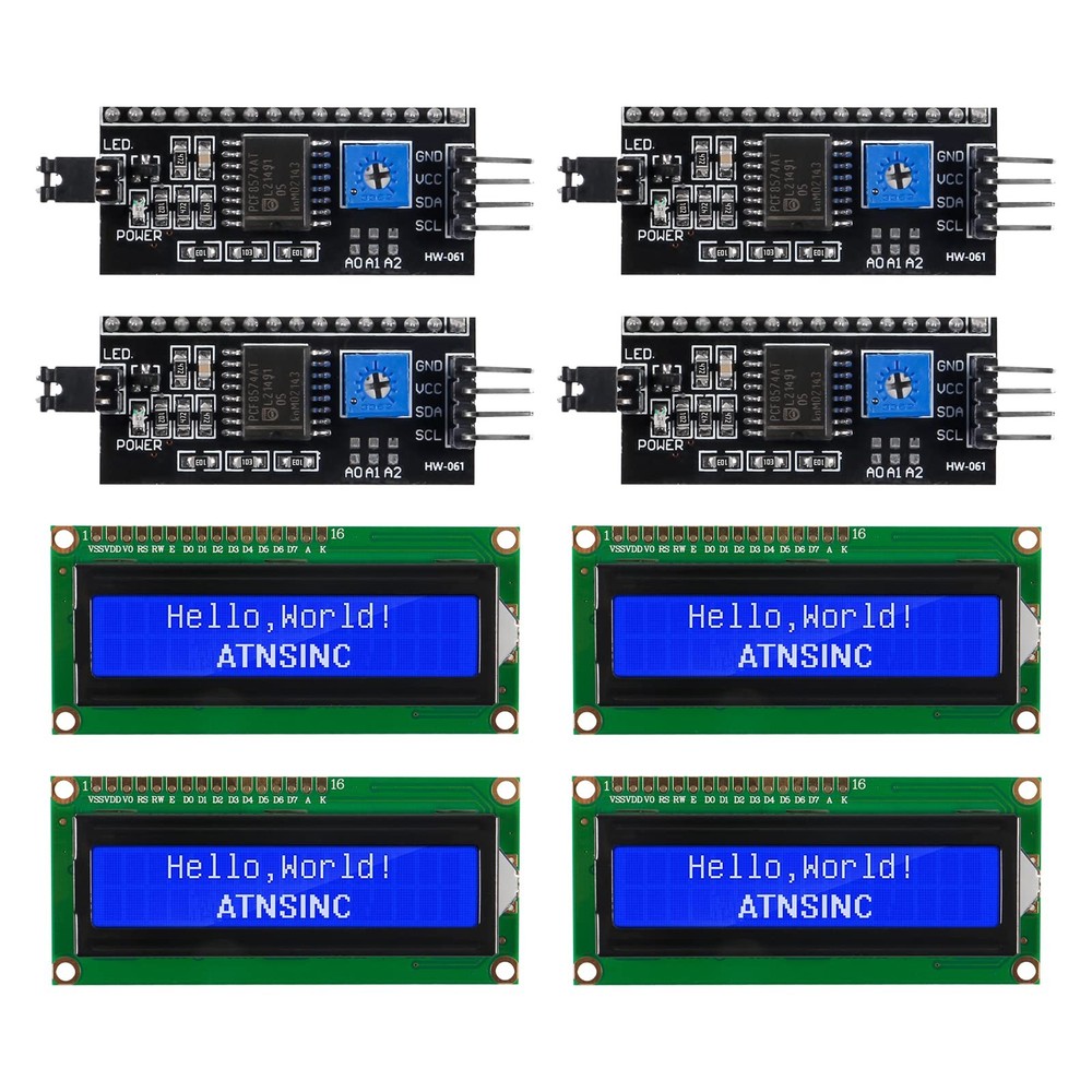 4-Pack 16x2 LCD Display Module I2C Blue Backlight for Arduino DIY IoT Projects