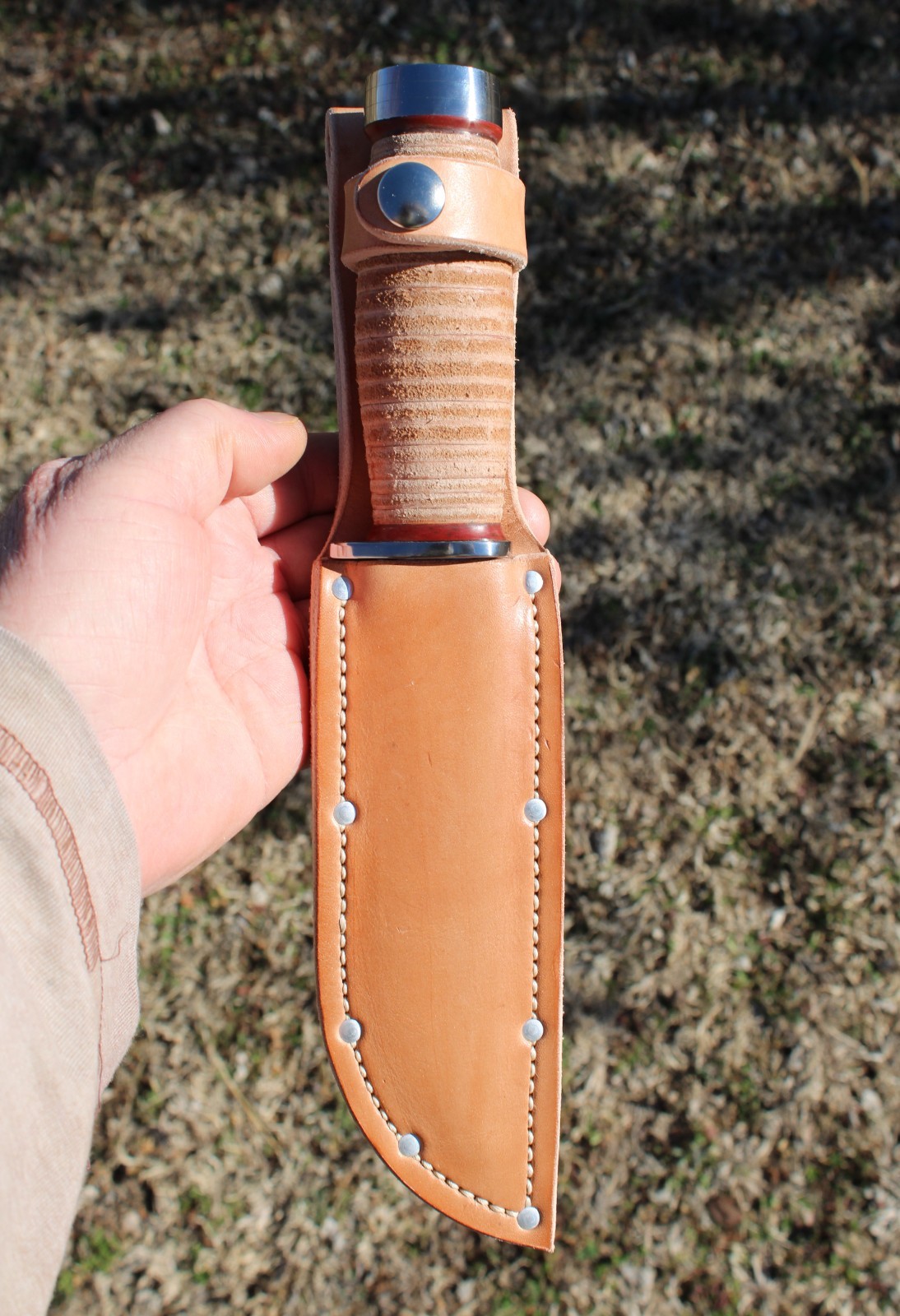 BGCK&T Custom Cattaraugus 225-Q Knife With New Leather Handle Sheath Full Blade