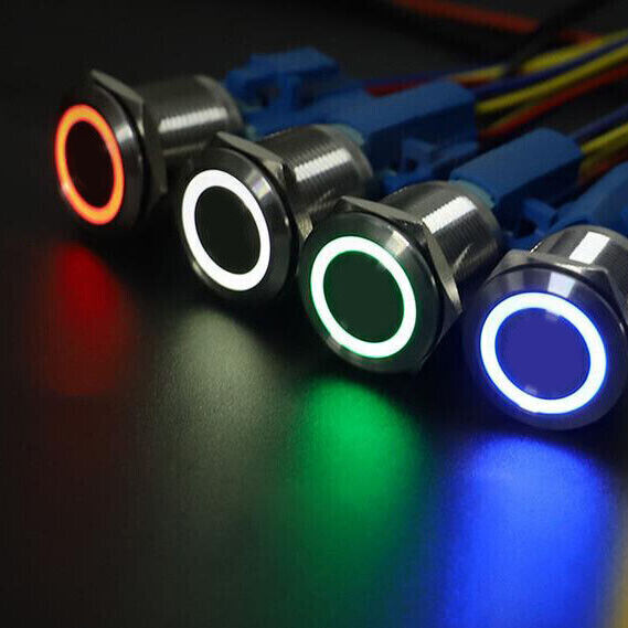 19mm 12V LED ON OFF Push Button Power Switch Latching With Wire Socket Harness