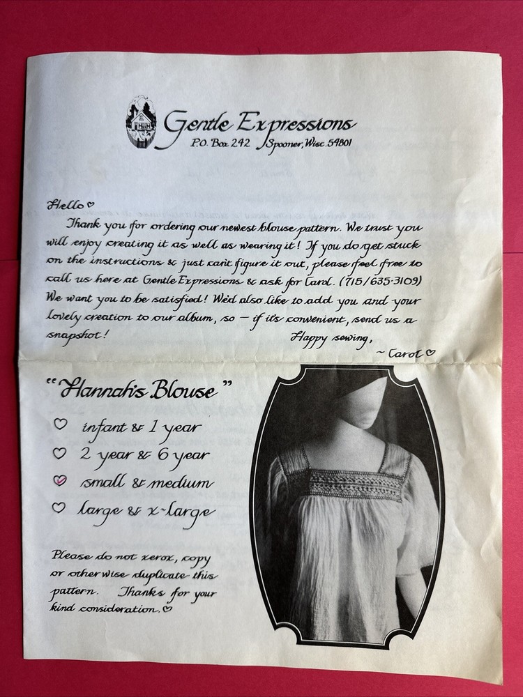 Vintage Blouse Sewing Pattern Gentle Expressions Small Medium UNCUT