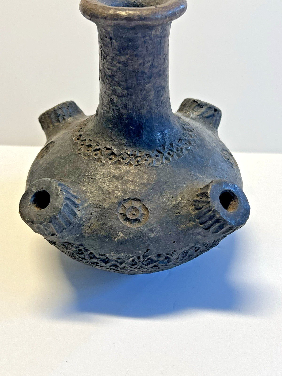 Antique Native American Indian Clay Pottery Sprouted Water Jug