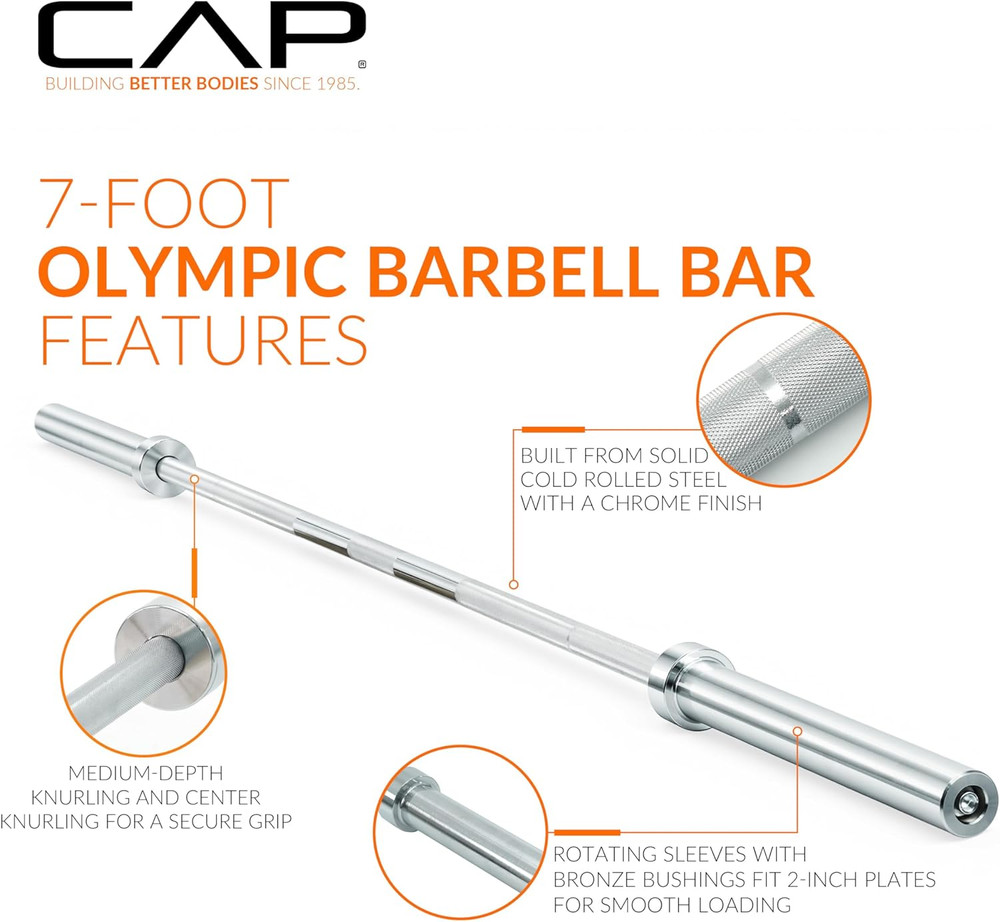 CAP Barbell 2-Inch Olympic Barbell Bars | 5 Ft, 6 Ft, & 7 Ft | Multiple Options
