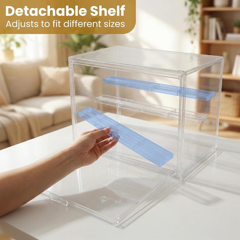 Acrylic Display Case Large 4-Tier Stackable Clear Box Collectibles Storage Box