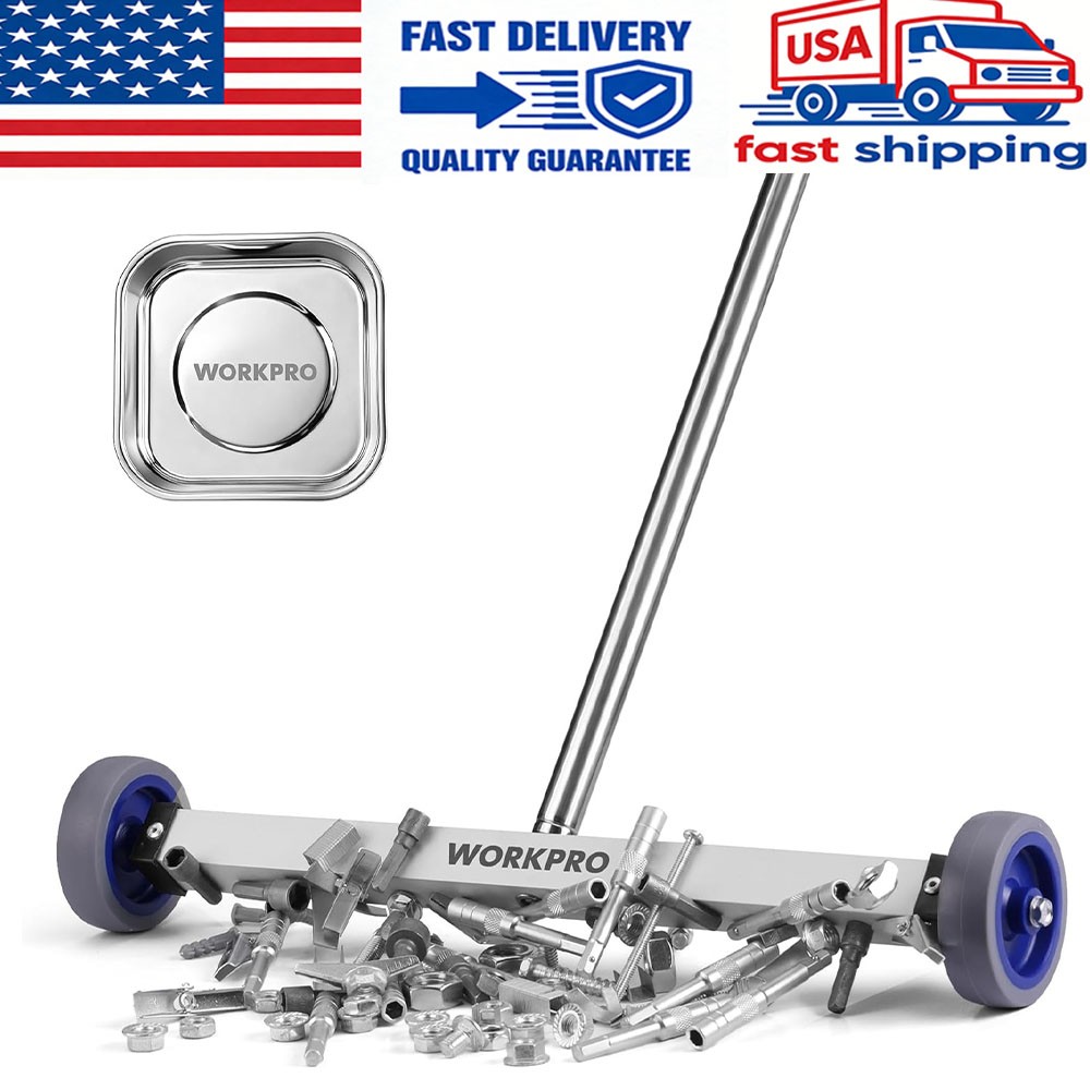 WORKPRO 17" Magnetic Sweeper with Telescoping Handle Heavy Duty Nail Pickup Tool