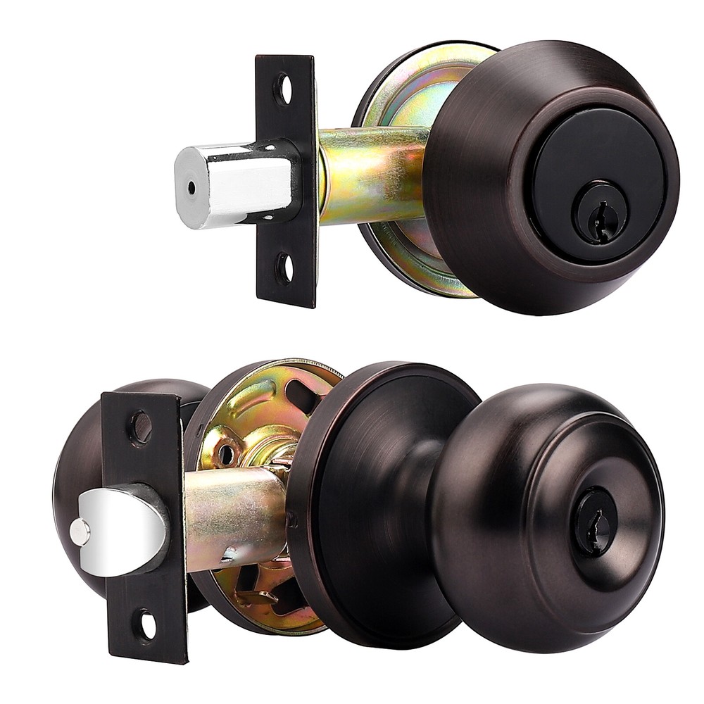 Probrico Front Entry Door Handle Lock Set Knobs Single Deadbolt Keyed Alike