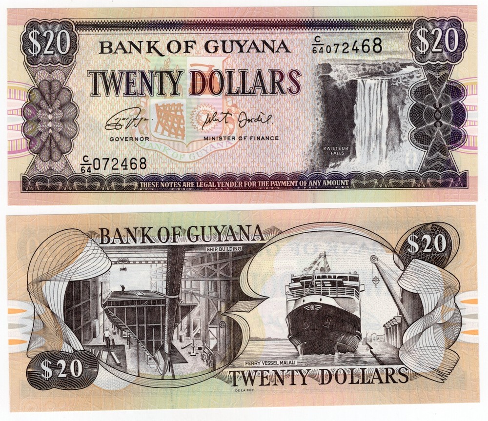 GUYANA P-30g 20 Dollars 2018 UNC