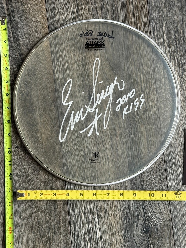 KISS Drumhead ERIC SINGER Concert Used Signed Autograph CoA 12" NJ 2010 Tour