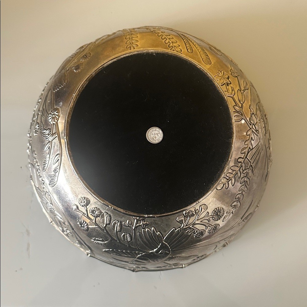 Godinger Silver Plate Decorative Large Fruit Bowl with Flower and Bird Design