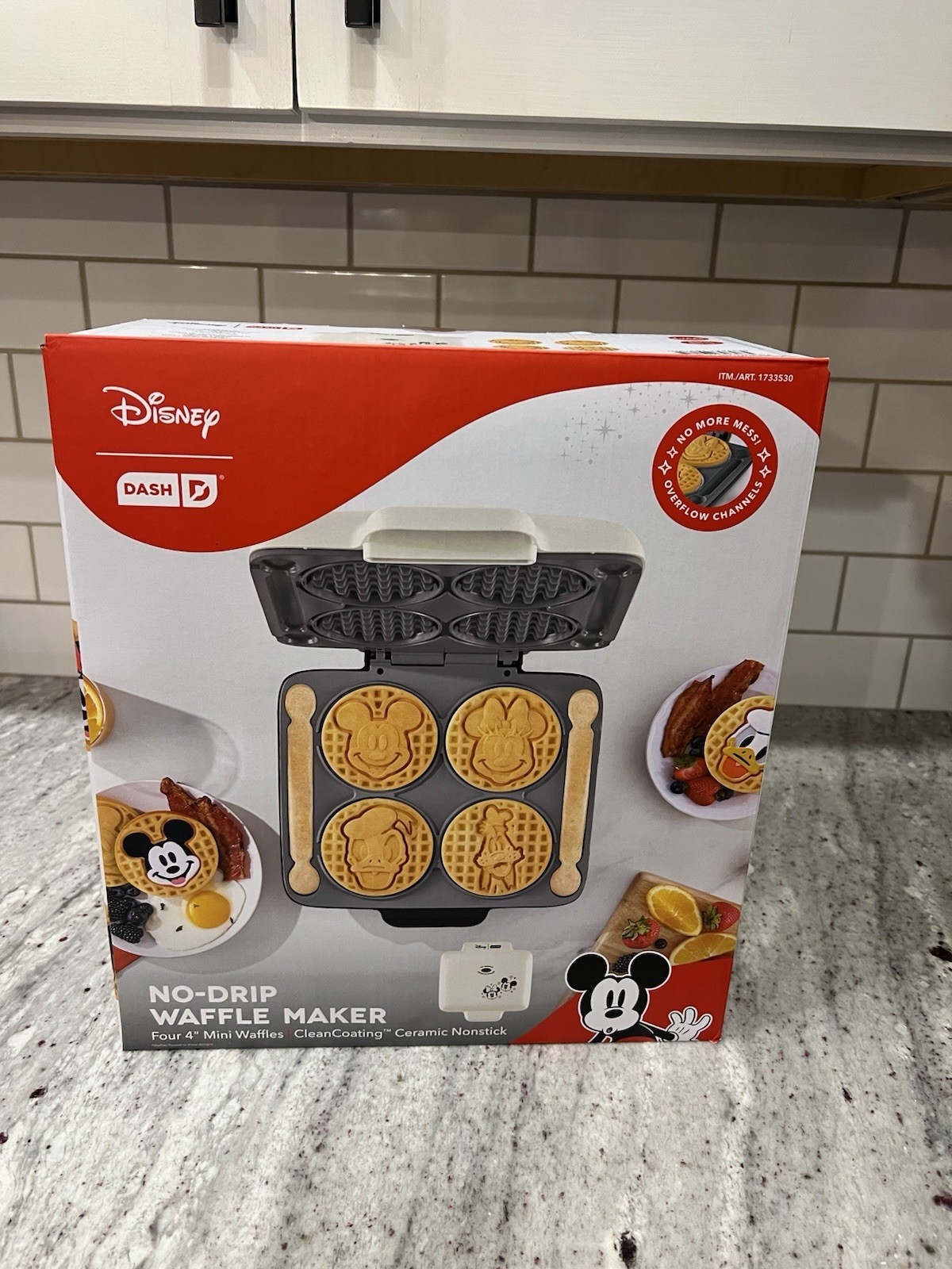 Disney Dash Mickey & Friends No-Drip Waffle Maker 4” Mini Waffles New