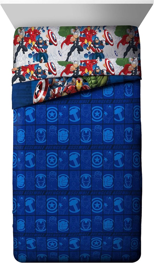 Marvel Avengers Blue Circle 5 Piece Full Bed Set Includes Reversible Comforter &