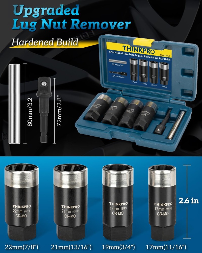 Thinkpro Locking Lug Nut Removal Tool-6 Pieces Deep 6