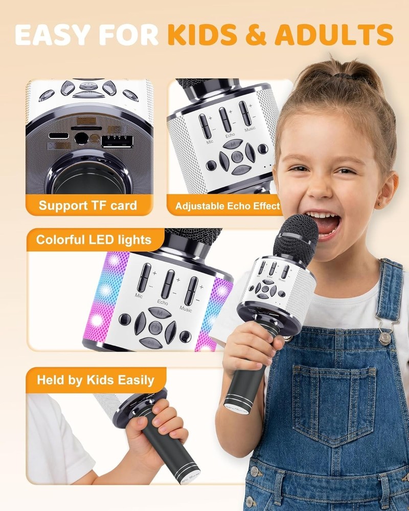 Karaoke Microphone Machine with Magic Sound and LED Lights