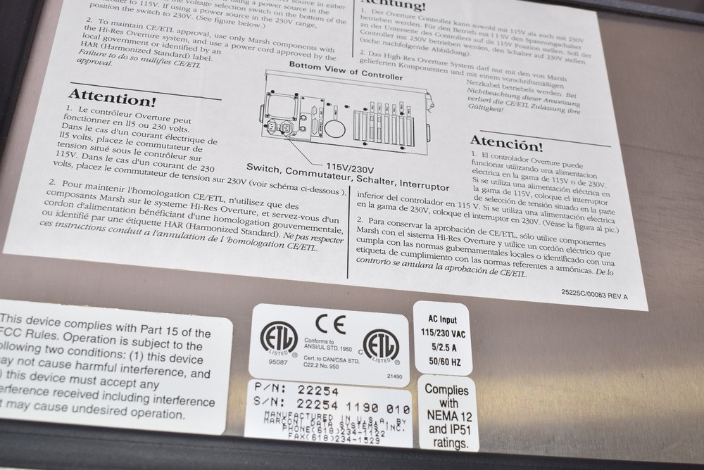 Marsh Hi-Res Overture LX 22254 Ink Jet Coder Operator Controller