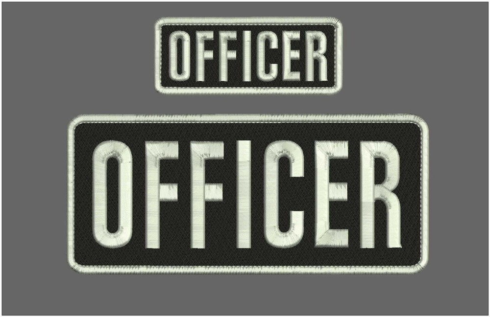 OFFICER EMBROIDERY PATCH 10X4 AND 5X2 HOOK ON BACK BLK/SILVER