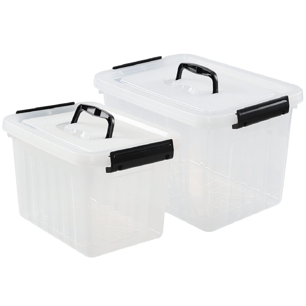 12 Quart & 6 Quart Plastic Latching Storage Container Box with Handle, 2 Pack...