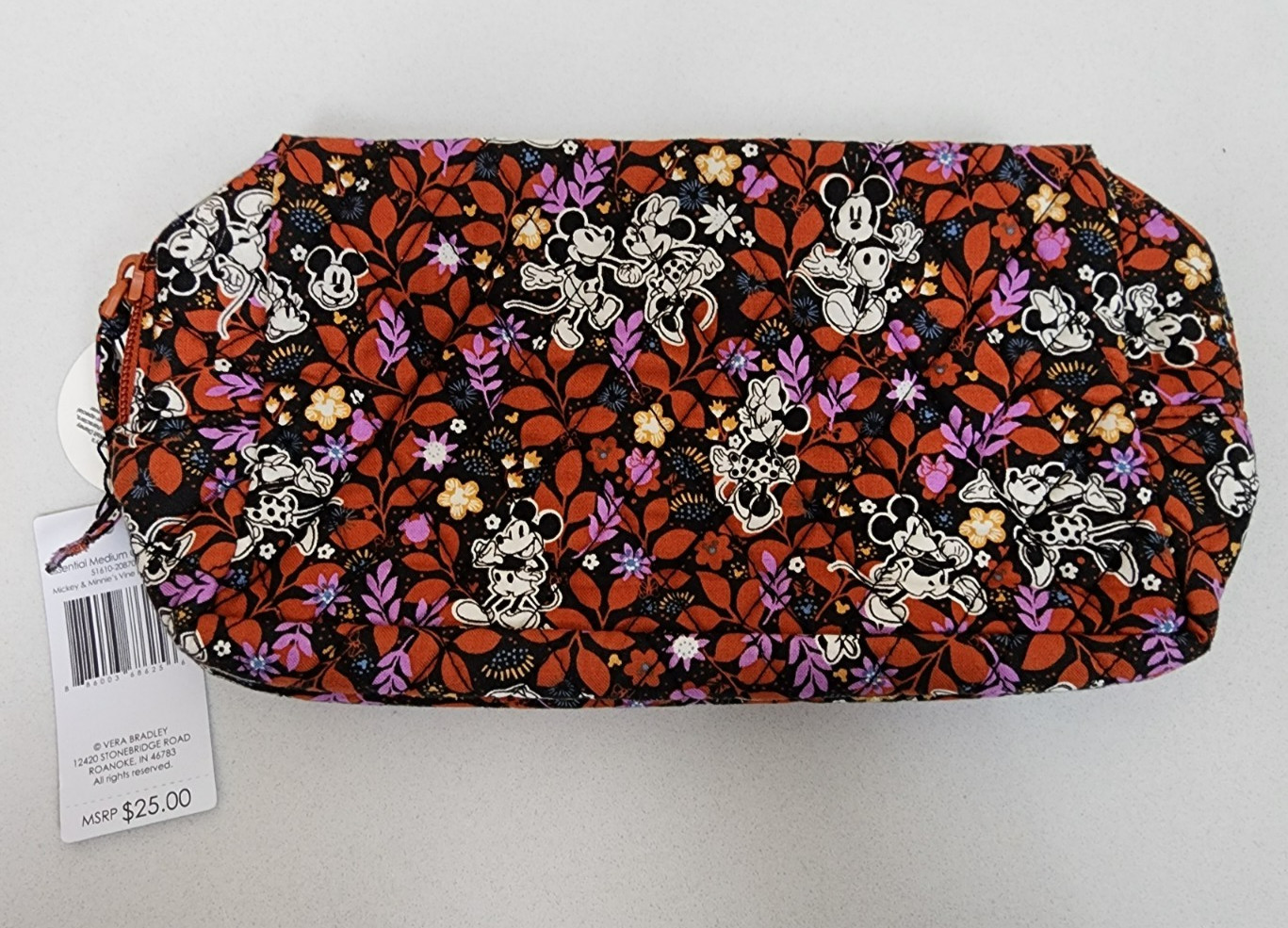 Vera Bradley Disney Essential Cosmetic Mickey & Minnie Vine Floral Black NEW