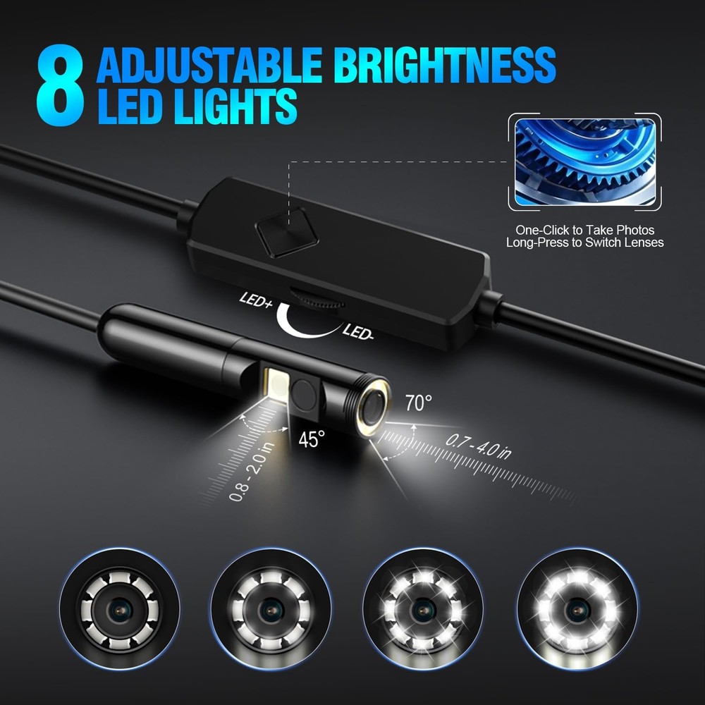 DualLens Endoscope Camera with Light, 1920P HD Borescope with 8 Adjustable LE...