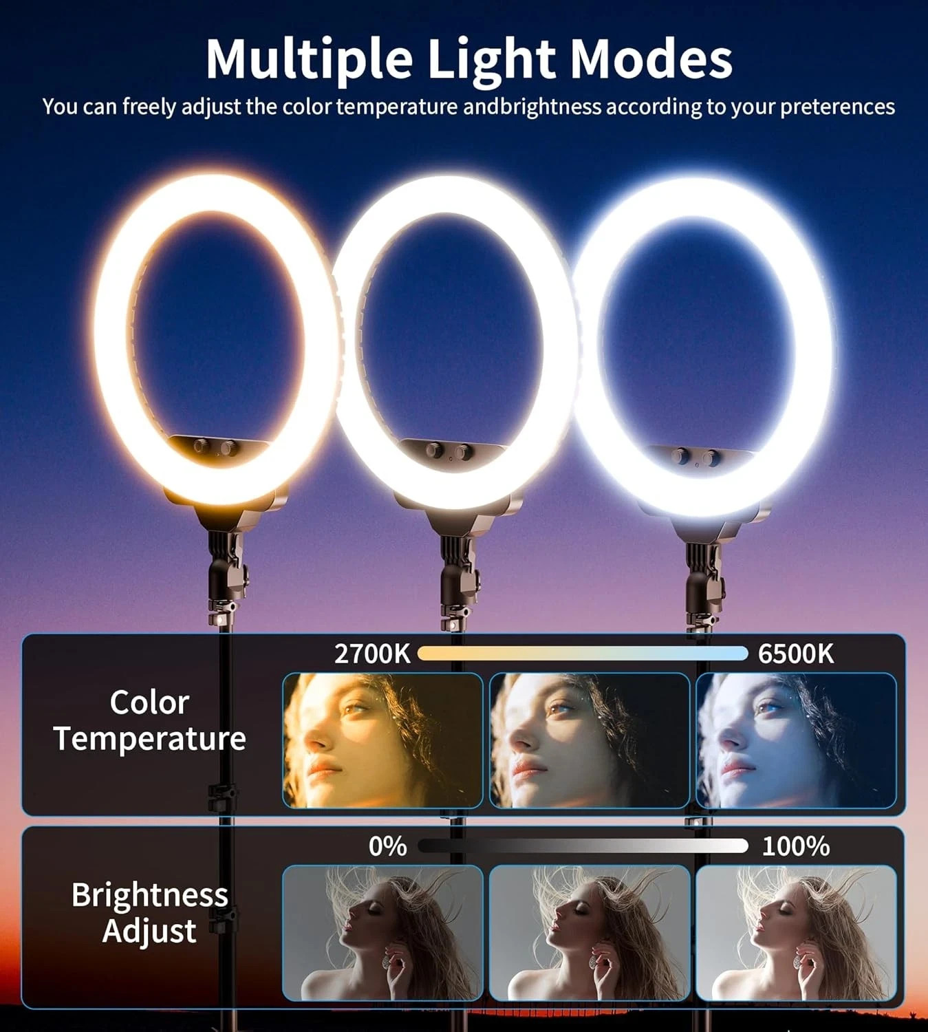 22 Inch 3 Color 50W Round Ring Light For Video & Photo 2700K - 7000K