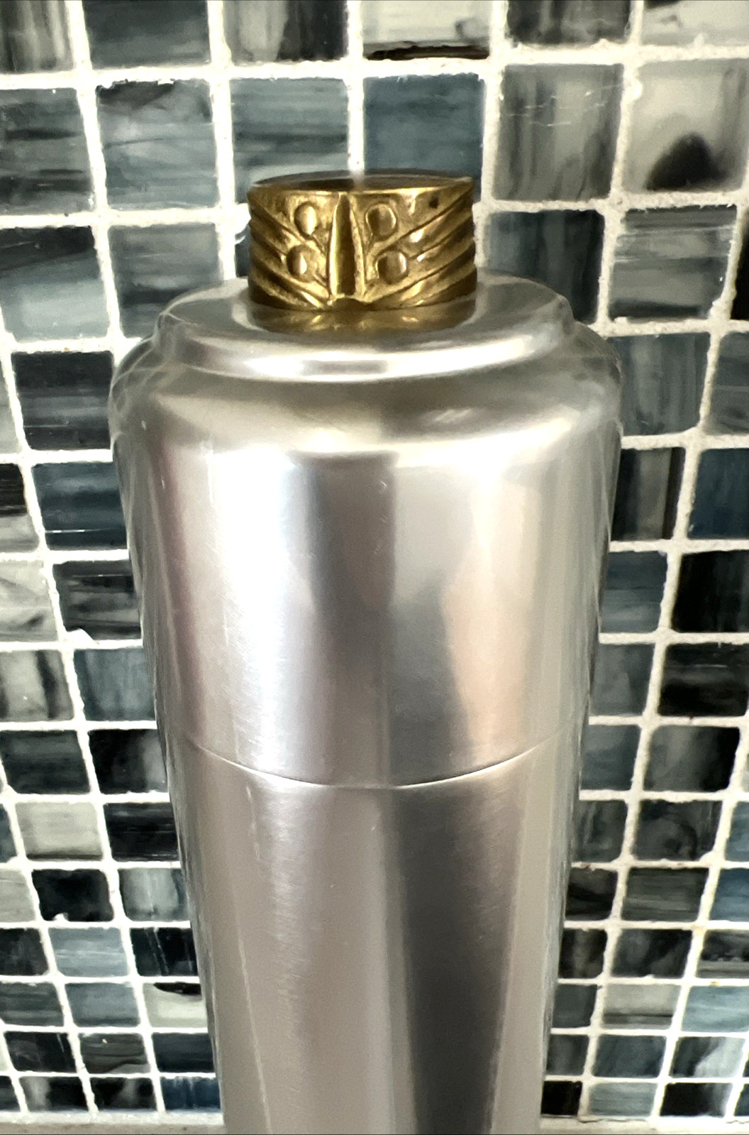 VTG. 1930's ART DECO KENSINGTON ALUMINUM BRASS COCKTAIL SHAKER by LURELL GUILD