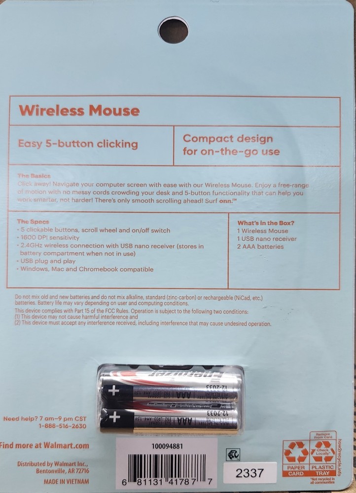 Wireless 5 button mouse 1600 DPI surf onn