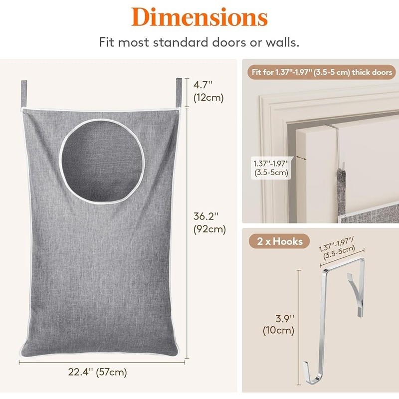 Over Door Laundry Hamper Adjustable Hooks Sturdy Fabric Storage Solution New