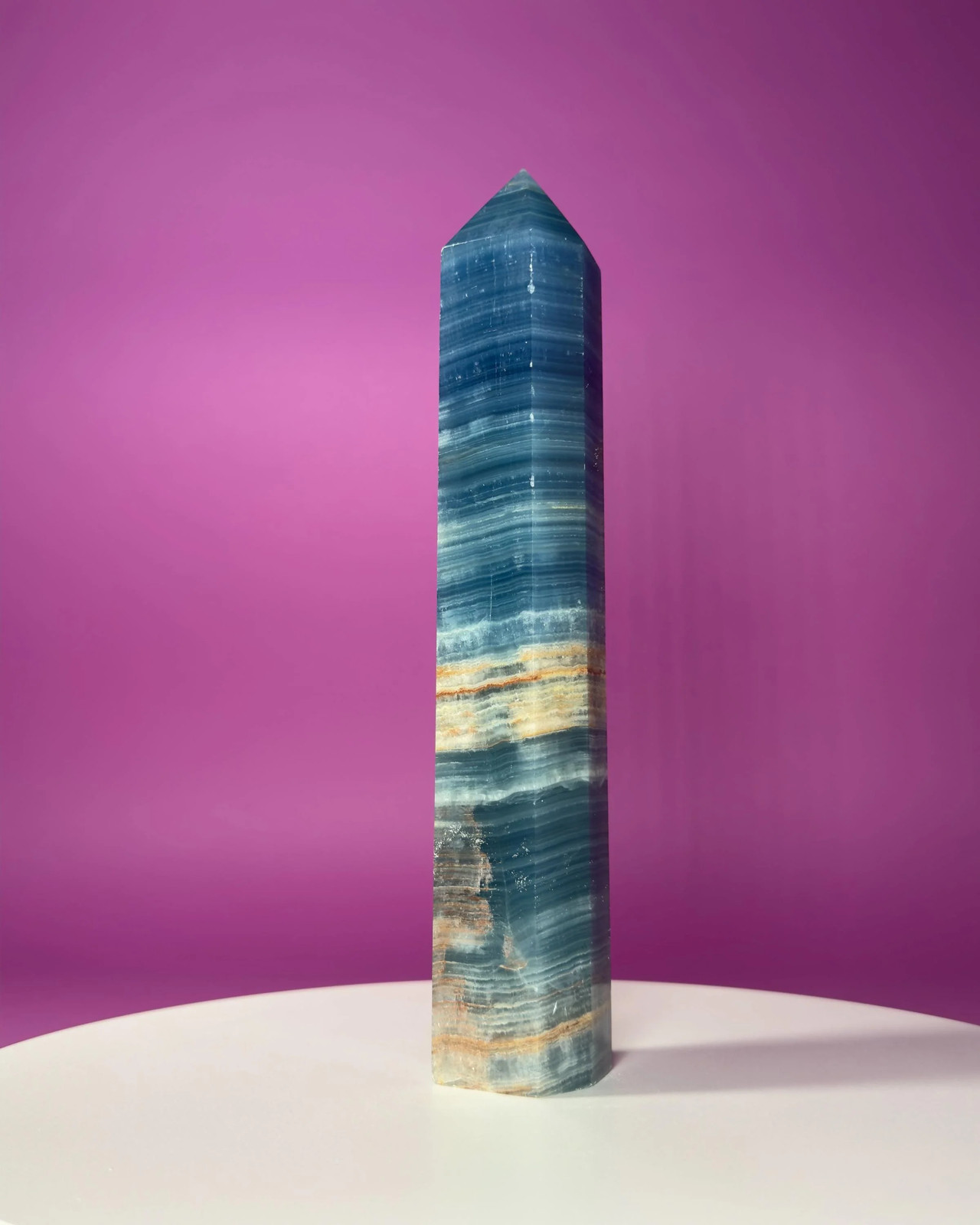 Blue Onyx Aquatine Calcite Tower 910g 10" Banded Blue Calcite Crystal