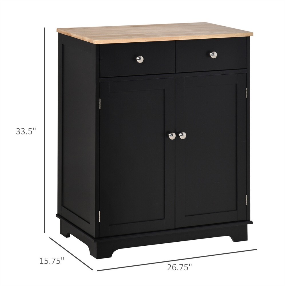 Engineered Wood Sideboard Kitchen Storage Cabinet Black Natural