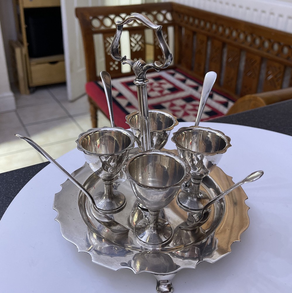 Walker & Hall Silver Plate Breakfast Egg Cup Set - Complete 9 Piece Set