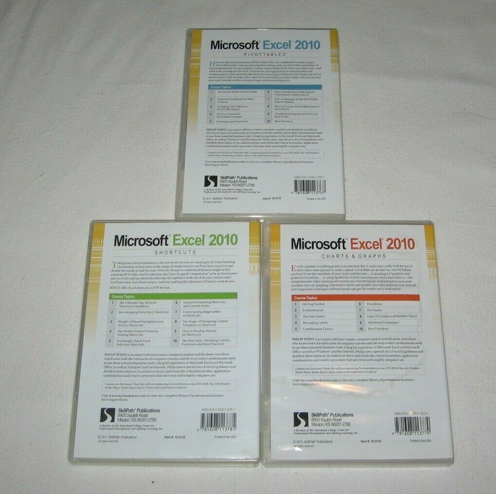 Microsoft Excel 2010 DVD-ROM Skillpath Philip Wiest Set Instruction Shortcuts