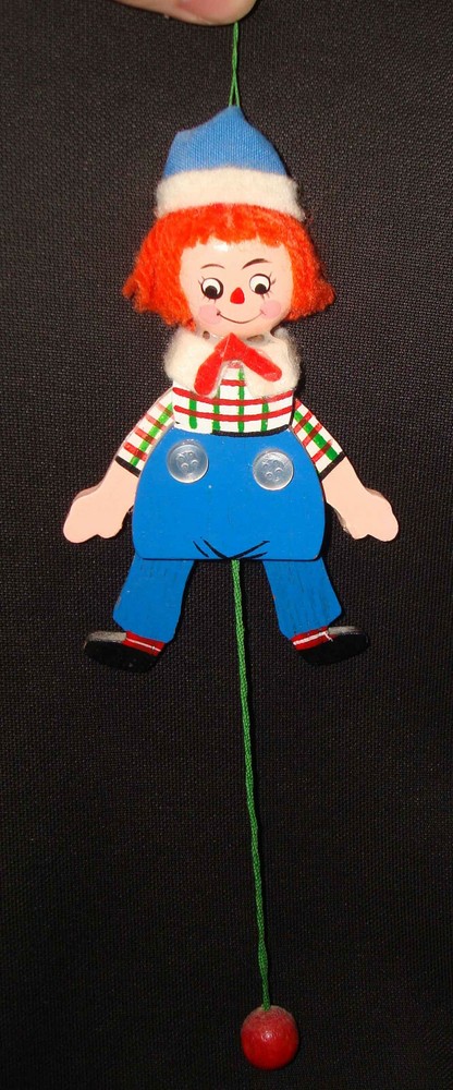 1981 Bobbs Kurt S Adler Raggedy Andy Doll Pull String Puppet Tree Ornament Toy