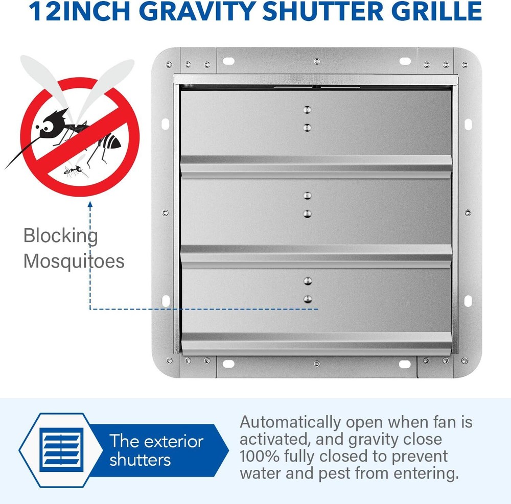 iPower 16-Inch Square Aluminum Automatic Gravity Shutter Louver Vent, Silver
