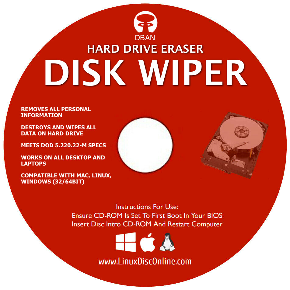 Hard Drive Eraser USB & CD NEW 2023 DBAN Remove Destroy Disk Wiper 2in1 Software